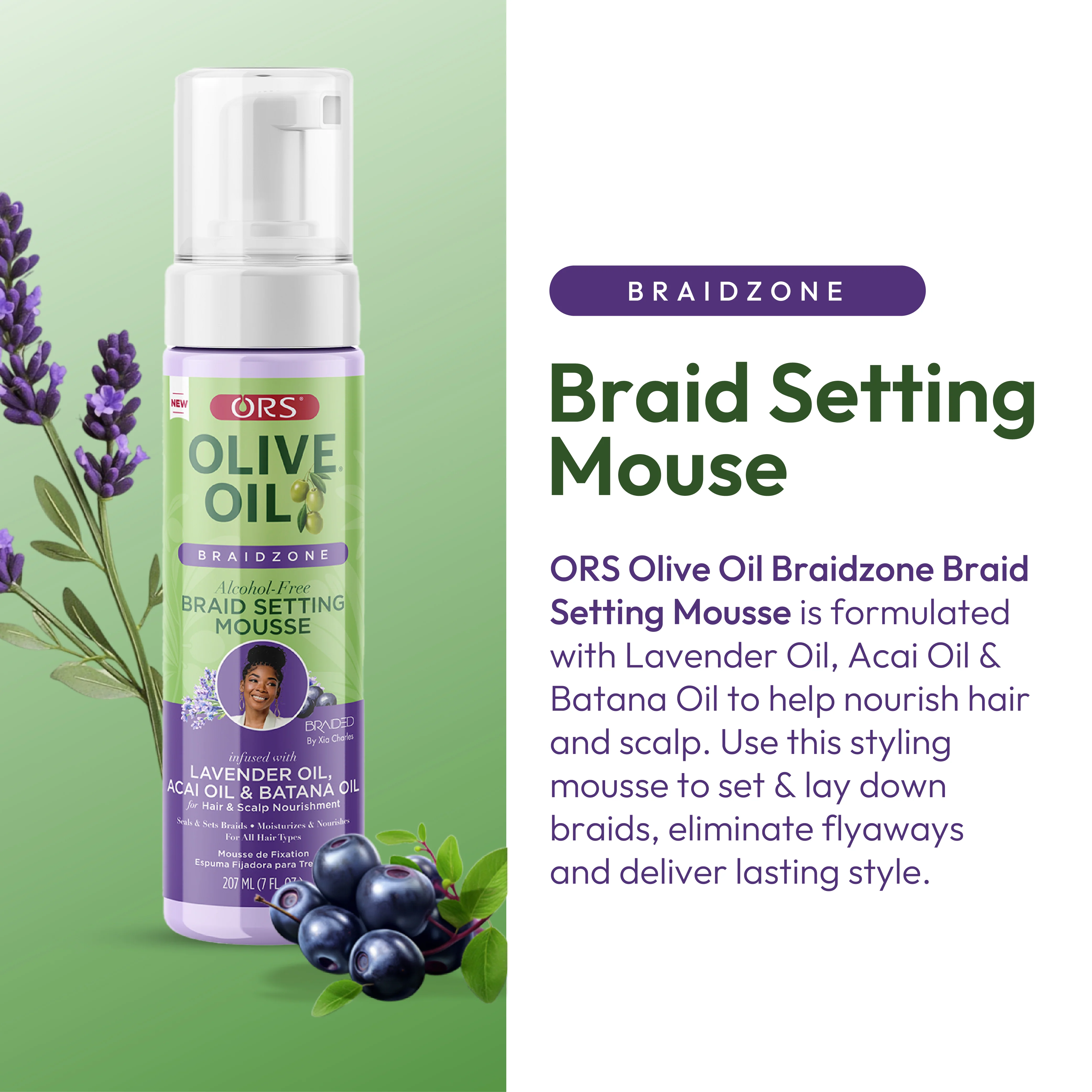 ORS Olive Oil Braidzone Braid Setting Mousse for Hair & Scalp Nourishment (7.0 oz) - Image 3